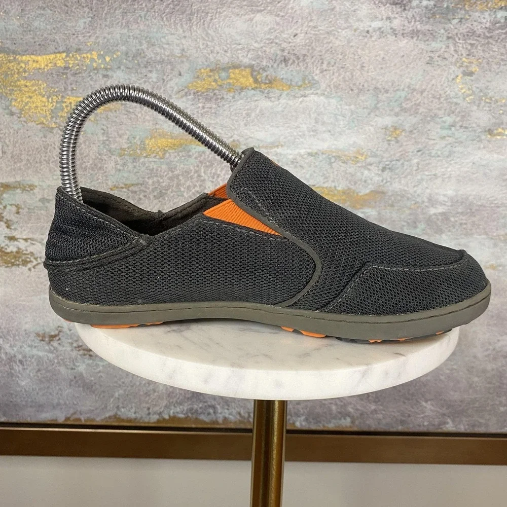 OluKai Nohea Mesh Shoes Boys Size 4 Gray Slip On Lightweight Walking Casual